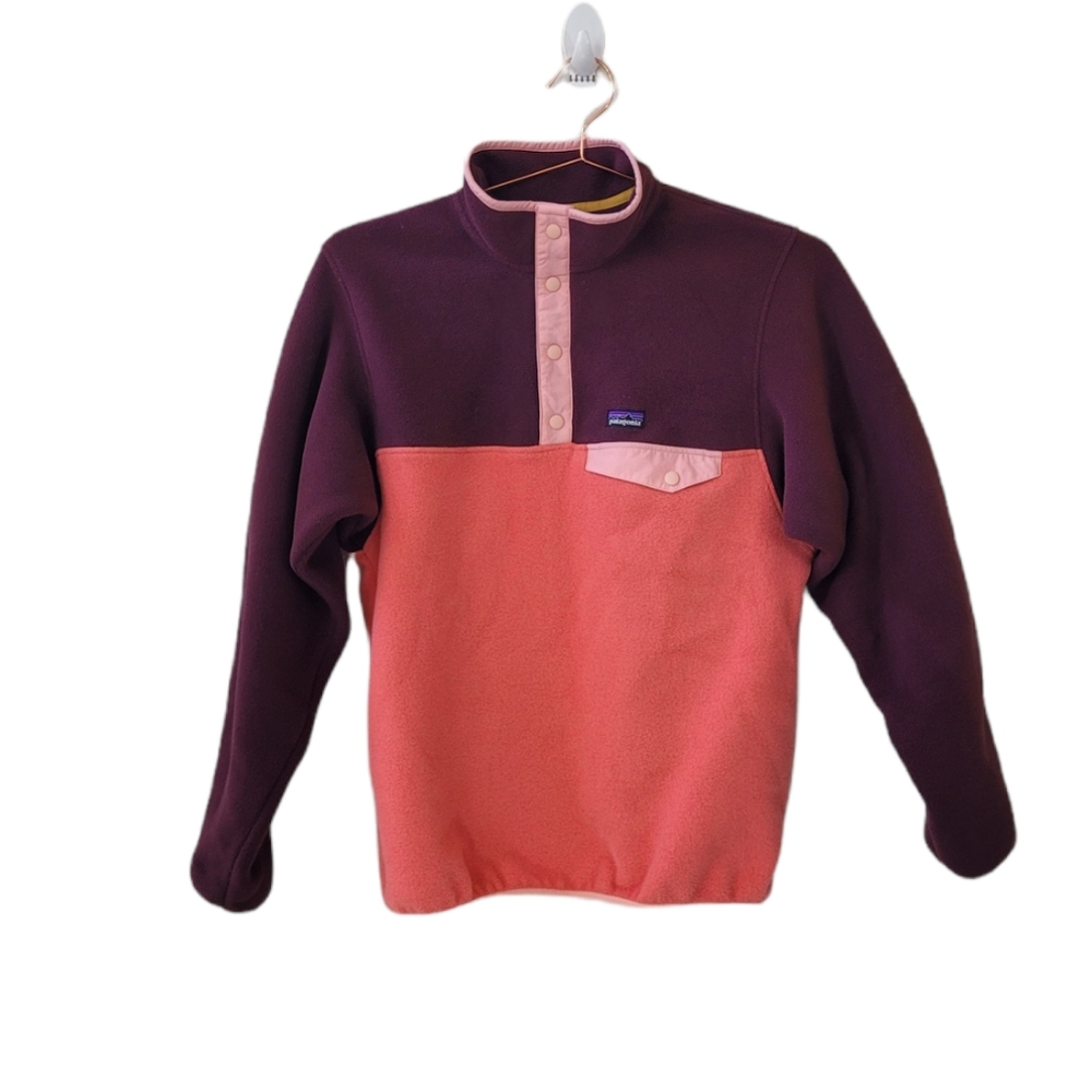 Patagonia Kids Fleece Pullover - Plum and Coral with Pink Trim